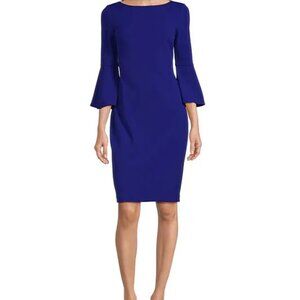 New Calvin Klein Bell Sleeve Sheath Dress in blue